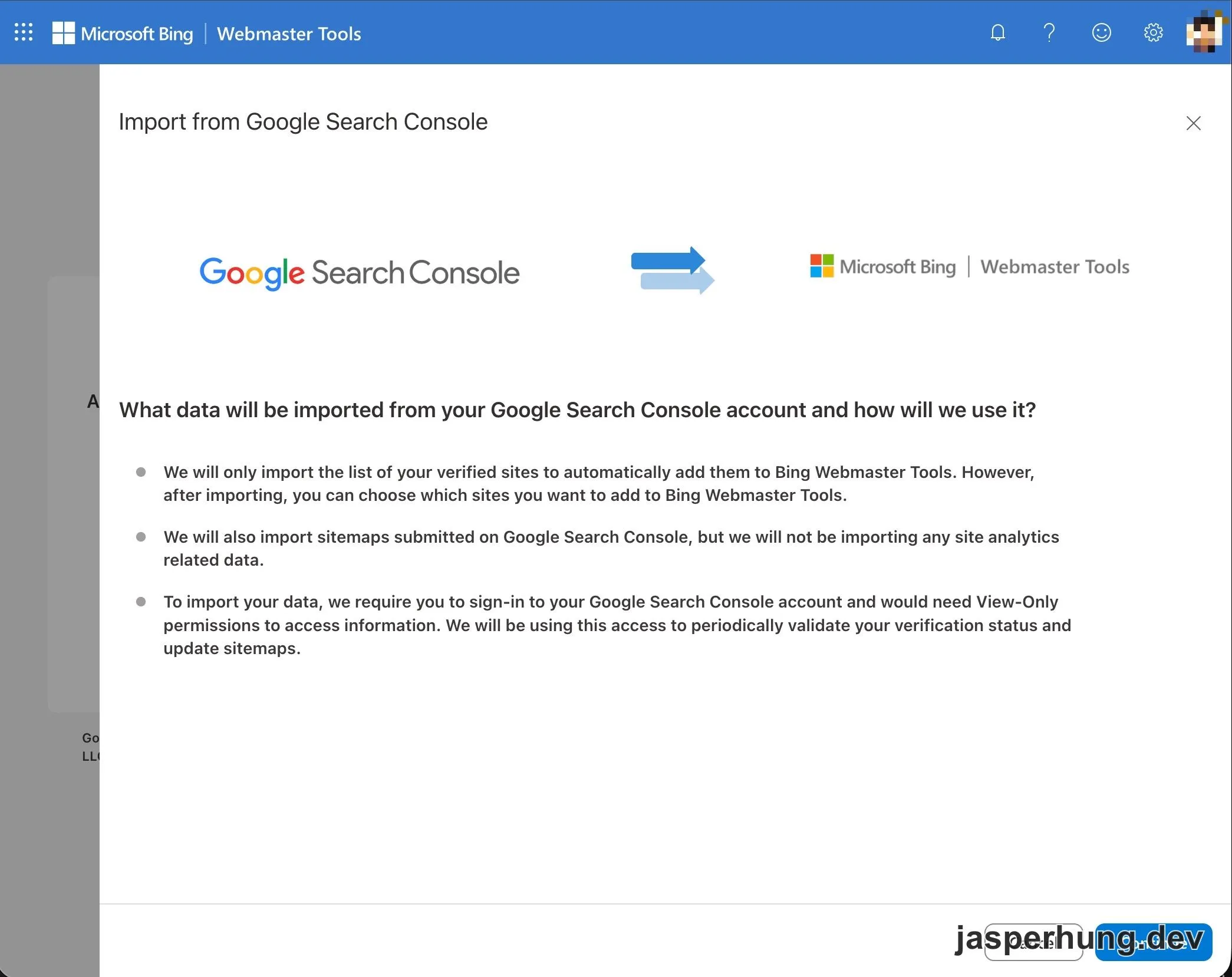 BWT 的 Import from Google Search Console 說明