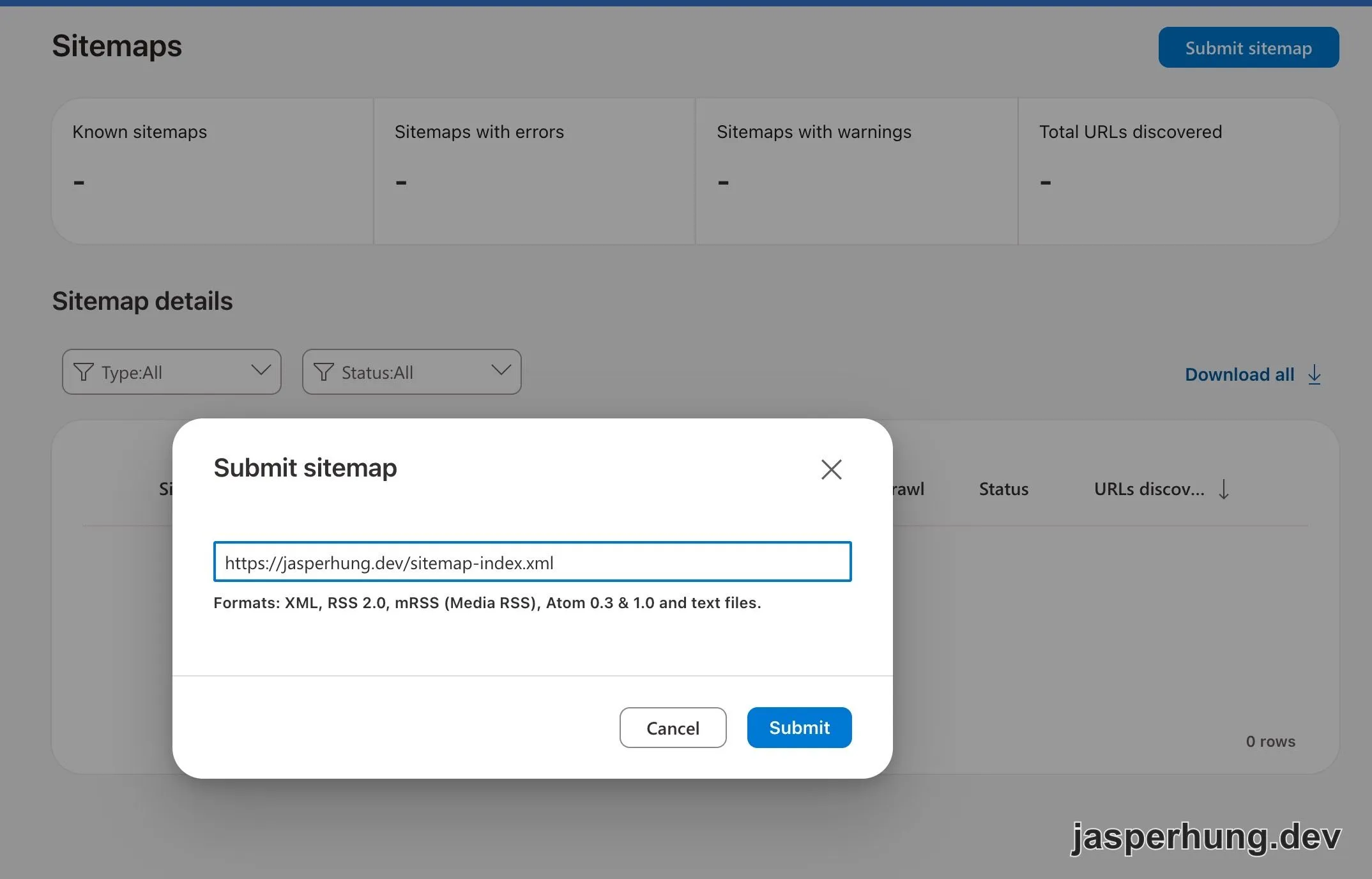 BWT 的 Submit sitemap 畫面