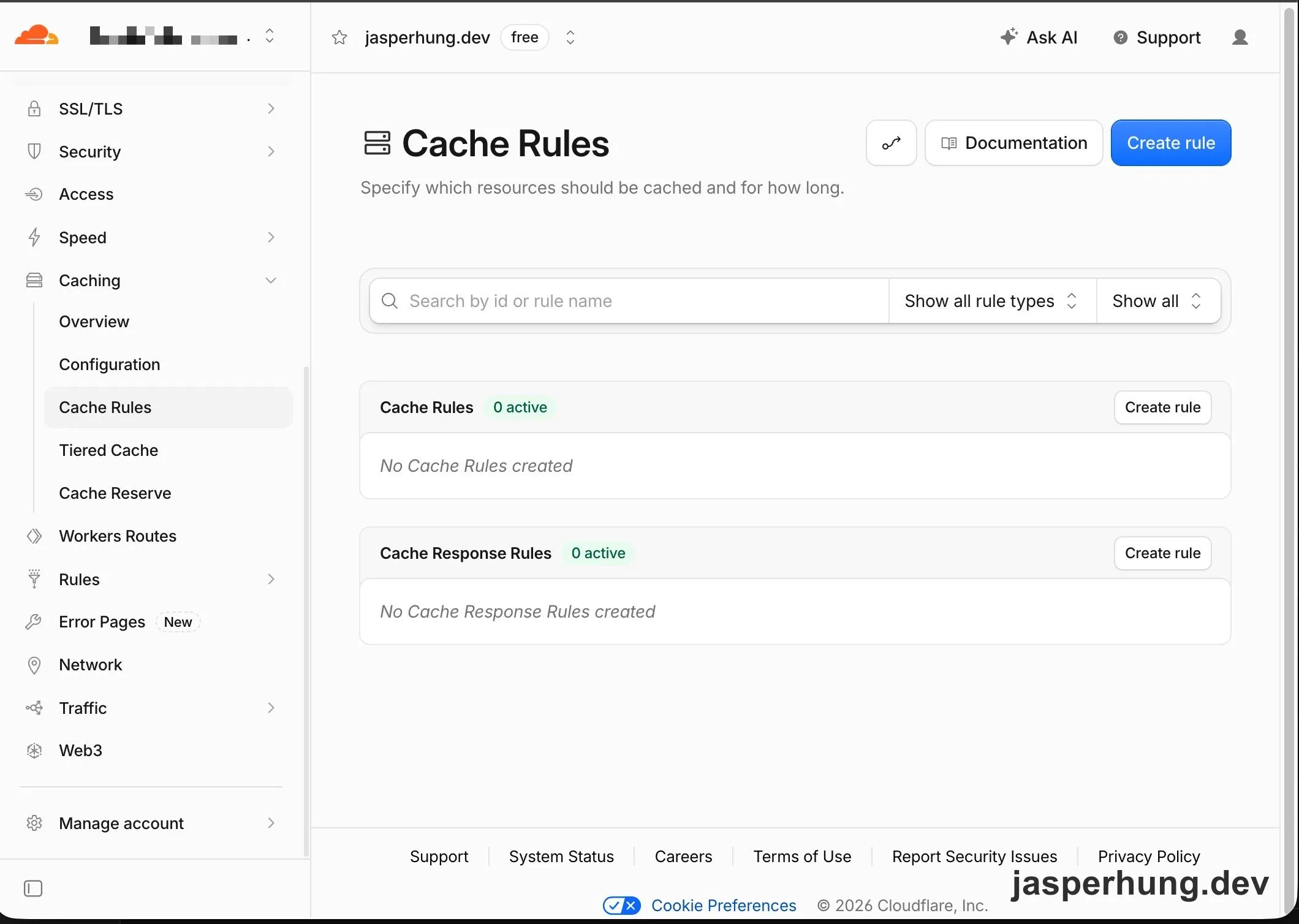 Cloudflare Cache Rules 原本沒有任何規則