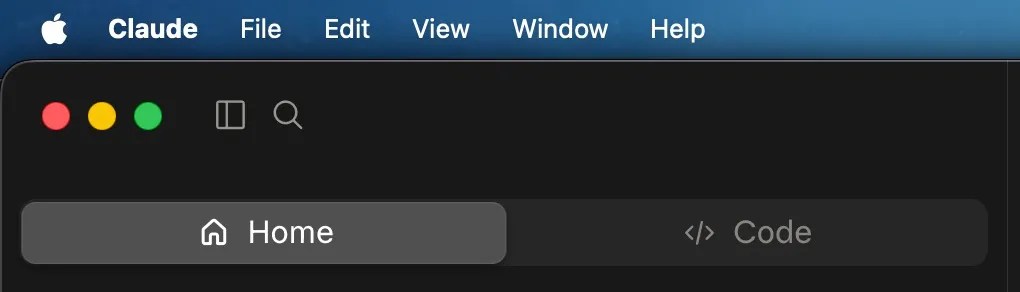 Claude Desktop 的第一層切換：Home 與 Code