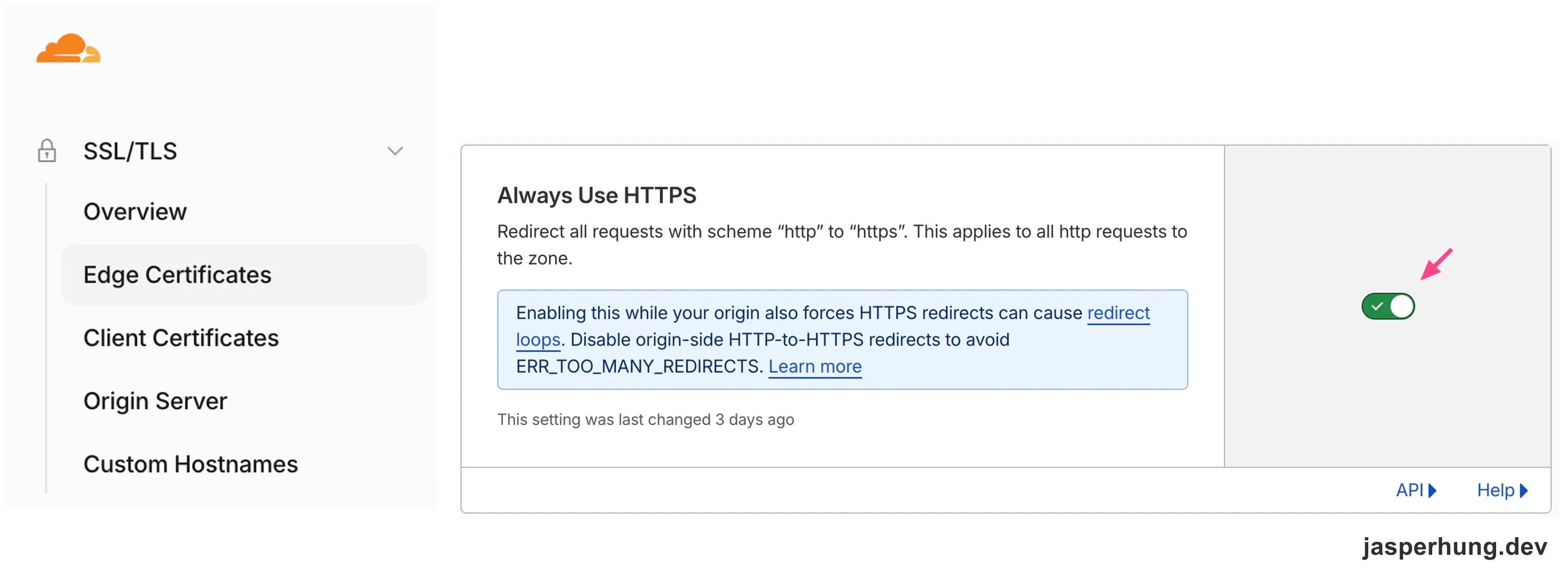 Cloudflare Edge Certificates 的 Always Use HTTPS 已啟用