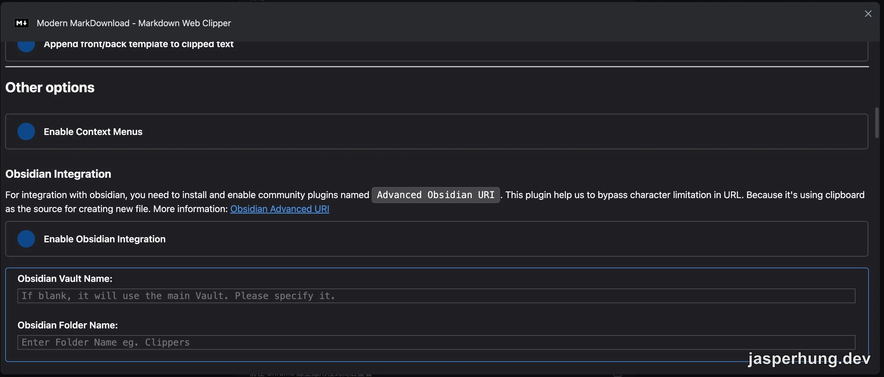 Modern MarkDownload 的 Obsidian Integration 設定