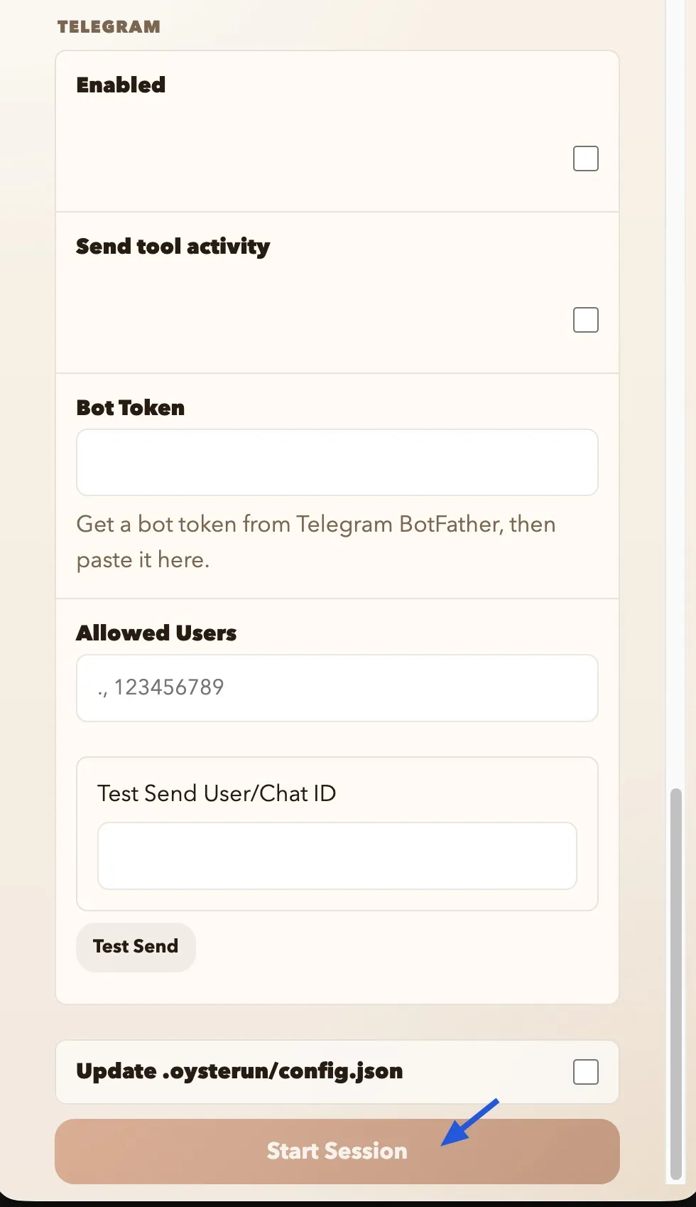 Oysterun 的 Telegram 設定